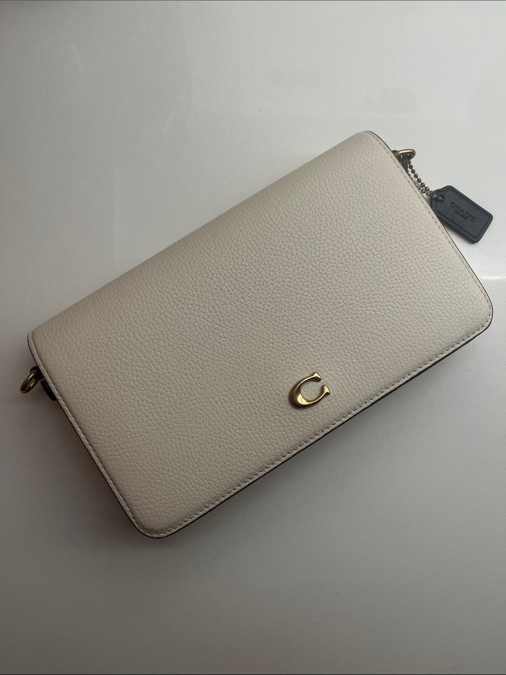 Coach Mika Cream Leather Zip Clutch / Crossbody Purse